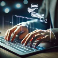 DALL·E-2025-03-24-11.12.53---Close-up-of-a-person-typing-on-a-laptop-with-a-futuristic,-holographic-chat-window-floating-above-the-keyboard